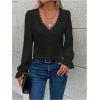 imageSweatyRocks Womens Long Sleeve Shirts Dressy Casual Lace Trim V Neck Tops for WorkBlack