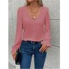 imageSweatyRocks Womens Long Sleeve Shirts Dressy Casual Lace Trim V Neck Tops for WorkPink