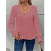 imageSweatyRocks Womens Long Sleeve Shirts Dressy Casual Lace Trim V Neck Tops for WorkPink