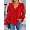 imageSweatyRocks Womens Long Sleeve Shirts Dressy Casual Lace Trim V Neck Tops for WorkRed