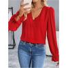 imageSweatyRocks Womens Long Sleeve Shirts Dressy Casual Lace Trim V Neck Tops for WorkRed