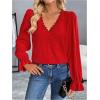 imageSweatyRocks Womens Long Sleeve Shirts Dressy Casual Lace Trim V Neck Tops for WorkRed