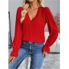 imageSweatyRocks Womens Long Sleeve Shirts Dressy Casual Lace Trim V Neck Tops for WorkRed