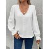 imageSweatyRocks Womens Long Sleeve Shirts Dressy Casual Lace Trim V Neck Tops for WorkWhite