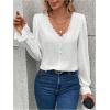 imageSweatyRocks Womens Long Sleeve Shirts Dressy Casual Lace Trim V Neck Tops for WorkWhite