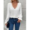 imageSweatyRocks Womens Long Sleeve Shirts Dressy Casual Lace Trim V Neck Tops for WorkWhite