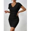 imageSweatyRocks Womens Ruched Side Bodycon Dress V Neck Short Sleeve T Shirt Short Mini DressBlack