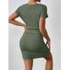 imageSweatyRocks Womens Ruched Side Bodycon Dress V Neck Short Sleeve T Shirt Short Mini DressDark Green