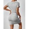 imageSweatyRocks Womens Ruched Side Bodycon Dress V Neck Short Sleeve T Shirt Short Mini DressLight Grey