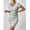 imageSweatyRocks Womens Ruched Side Bodycon Dress V Neck Short Sleeve T Shirt Short Mini DressLight Grey