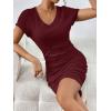 imageSweatyRocks Womens Ruched Side Bodycon Dress V Neck Short Sleeve T Shirt Short Mini DressRusty Rose