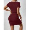imageSweatyRocks Womens Ruched Side Bodycon Dress V Neck Short Sleeve T Shirt Short Mini DressRusty Rose