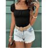 imageSweatyRocks Womens Ruched Square Neck T Shirt Cap Short Sleeve Slim Fitted Casual Tee TopsBlack