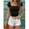 imageSweatyRocks Womens Ruched Square Neck T Shirt Cap Short Sleeve Slim Fitted Casual Tee TopsBlack