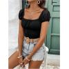 imageSweatyRocks Womens Ruched Square Neck T Shirt Cap Short Sleeve Slim Fitted Casual Tee TopsBlack