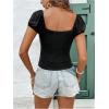 imageSweatyRocks Womens Ruched Square Neck T Shirt Cap Short Sleeve Slim Fitted Casual Tee TopsBlack