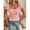 imageSweatyRocks Womens Ruched Square Neck T Shirt Cap Short Sleeve Slim Fitted Casual Tee TopsPink