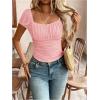 imageSweatyRocks Womens Ruched Square Neck T Shirt Cap Short Sleeve Slim Fitted Casual Tee TopsPink