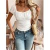 imageSweatyRocks Womens Ruched Square Neck T Shirt Cap Short Sleeve Slim Fitted Casual Tee TopsWhite