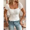 imageSweatyRocks Womens Ruched Square Neck T Shirt Cap Short Sleeve Slim Fitted Casual Tee TopsWhite