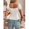 imageSweatyRocks Womens Ruched Square Neck T Shirt Cap Short Sleeve Slim Fitted Casual Tee TopsWhite