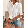 imageSweatyRocks Womens Short Sleeve Button Down Collared Blouses Embroidery Eyelet TopWhite