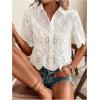 imageSweatyRocks Womens Short Sleeve Button Down Collared Blouses Embroidery Eyelet TopWhite