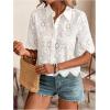 imageSweatyRocks Womens Short Sleeve Button Down Collared Blouses Embroidery Eyelet TopWhite