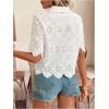 imageSweatyRocks Womens Short Sleeve Button Down Collared Blouses Embroidery Eyelet TopWhite