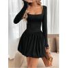 imageSweatyRocks Womens Square Neck Long Sleeve A Line Mini Ruffle Bubble DressesBlack