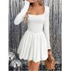 imageSweatyRocks Womens Square Neck Long Sleeve A Line Mini Ruffle Bubble DressesWhite