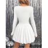 imageSweatyRocks Womens Square Neck Long Sleeve A Line Mini Ruffle Bubble DressesWhite