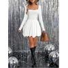 imageSweatyRocks Womens Square Neck Long Sleeve A Line Mini Ruffle Bubble DressesWhite