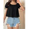 imageSweatyRocks Womens Square Neck Puff Short Sleeve Blouse Shirred Flare Hem Loose Peplum Shirt TopsBlack