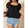 imageSweatyRocks Womens Square Neck Puff Short Sleeve Blouse Shirred Flare Hem Loose Peplum Shirt TopsBlack