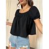 imageSweatyRocks Womens Square Neck Puff Short Sleeve Blouse Shirred Flare Hem Loose Peplum Shirt TopsBlack