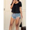 imageSweatyRocks Womens Square Neck Puff Short Sleeve Blouse Shirred Flare Hem Loose Peplum Shirt TopsBlack