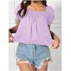 imageSweatyRocks Womens Square Neck Puff Short Sleeve Blouse Shirred Flare Hem Loose Peplum Shirt TopsPurple