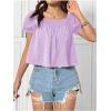 imageSweatyRocks Womens Square Neck Puff Short Sleeve Blouse Shirred Flare Hem Loose Peplum Shirt TopsPurple