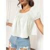 imageSweatyRocks Womens Square Neck Puff Short Sleeve Blouse Shirred Flare Hem Loose Peplum Shirt TopsWhite