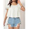 imageSweatyRocks Womens Square Neck Puff Short Sleeve Blouse Shirred Flare Hem Loose Peplum Shirt TopsWhite