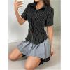 imageSweatyRocks Womens Striped Button Down Shirt Short Sleeve Collared Fitted Work Office Blouse Dressy TopsBlack