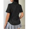 imageSweatyRocks Womens Striped Button Down Shirt Short Sleeve Collared Fitted Work Office Blouse Dressy TopsBlack