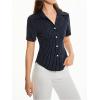imageSweatyRocks Womens Striped Button Down Shirt Short Sleeve Collared Fitted Work Office Blouse Dressy TopsBlue