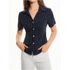 imageSweatyRocks Womens Striped Button Down Shirt Short Sleeve Collared Fitted Work Office Blouse Dressy TopsBlue