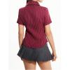 imageSweatyRocks Womens Striped Button Down Shirt Short Sleeve Collared Fitted Work Office Blouse Dressy TopsRed