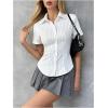 imageSweatyRocks Womens Striped Button Down Shirt Short Sleeve Collared Fitted Work Office Blouse Dressy TopsWhite