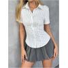 imageSweatyRocks Womens Striped Button Down Shirt Short Sleeve Collared Fitted Work Office Blouse Dressy TopsWhite