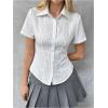 imageSweatyRocks Womens Striped Button Down Shirt Short Sleeve Collared Fitted Work Office Blouse Dressy TopsWhite
