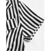 imageSweatyRocks Womens Striped Print Short Sleeve Blouse Collar V Neck Crop Shirt Tops with Flap Pocket Black and White Small